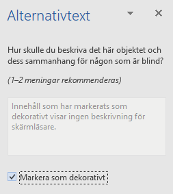 Fönstret Alternativtext för dekorativa element i Word Win32