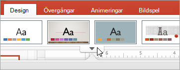 Visar pilen Mer under standardteman