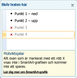 Textfönster med röda X