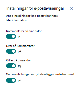 Inställningar för e-postaviseringar