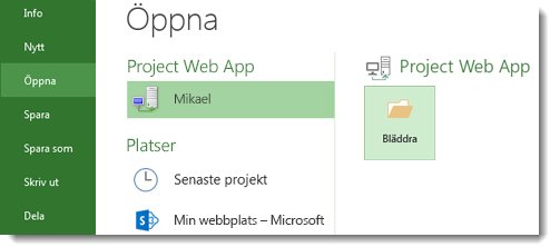 Knappen Bläddra för att öppna en fil i Project Web App