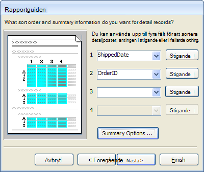 Sorteringsordningar i Rapportguiden