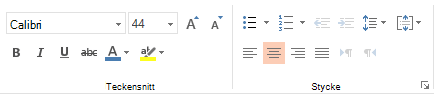 Alternativ för teckensnitt, stycke och justering i PowerPoint Online
