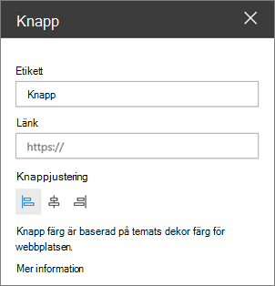 Egenskapsfönster för knappwebbdel