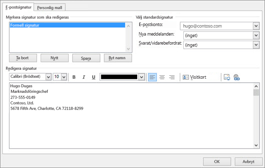 Skriv en ny signatur att använda i e-postmeddelanden
