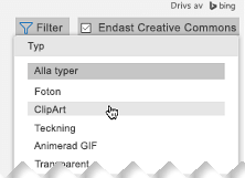 Öppna filtret och under Typ väljer du Clipart
