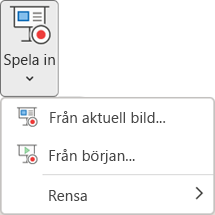 Kommandon för Spela in bildspel på fliken Inspelning i PowerPoint.