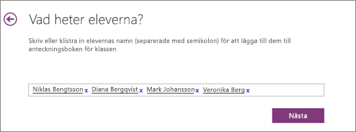 Lägg till elevnamn i Anteckningsbok för klassen för OneNote.