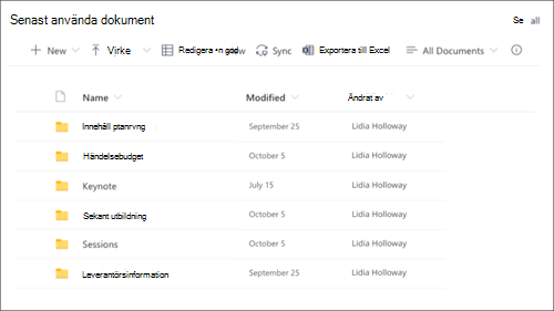 Skärmbild av webbdelen dokumentbibliotek