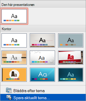 Visar alternativet Spara aktuellt tema på menyn Mer