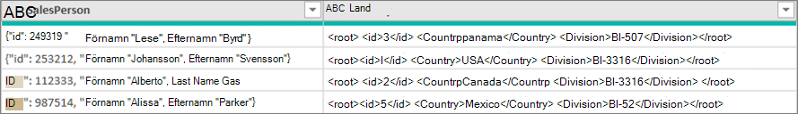 Exempel på JSON- och XML-data