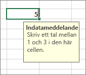 Indatameddelande som visas för en cell