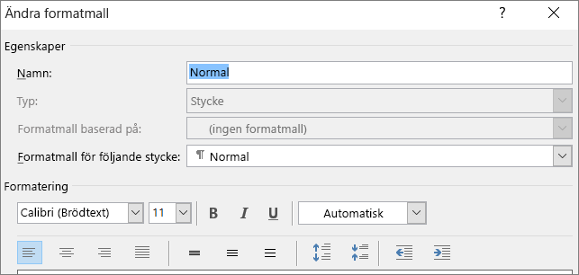 Formatet Ändra formatmall i Word