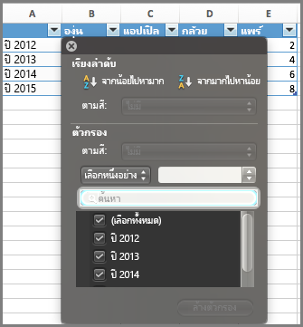 ตัวกรองสำหรับแผนภูมิใน Excel for Mac