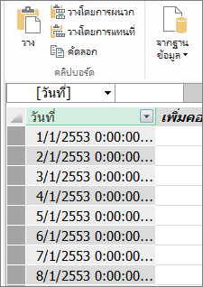 ตารางวันที่ใน Power Pivot