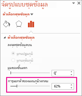 แยกตัวของ แผนภูมิ วงกลมแถบเลื่อนบนบานหน้าต่างจัดรูปแบบชุดข้อมูล