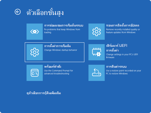 สกรีนช็อตของ Windows RE - ตัวเลือกขั้นสูง