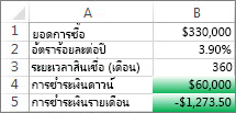 เซลล์ B4 และ B5 ตรงตามเงื่อนไข ดังนั้นจึงถูกจัดรูปแบบให้มีสีเขียว