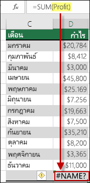 ข้อผิดพลาด #NAME? เกิดจากพิมพ์ชื่อที่กำหนดในไวยากรณ์ผิด