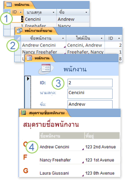 ข้อมูลจากตารางที่ใช้ในแบบสอบถาม ฟอร์ม และรายงาน