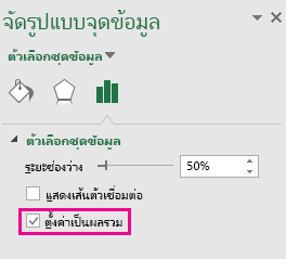 บานหน้าต่างงาน จัดรูปแบบจุดข้อมูล ที่มีตัวเลือก ตั้งค่าเป็นผลรวม ถูกเลือกไว้ใน Office 2016 สำหรับ Windows