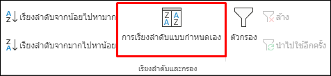 ตัวเลือกการเรียงลำดับแบบกำหนดเองของ Excel จากแท็บข้อมูล