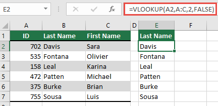 ใช้ VLOOKUP แบบดั้งเดิมกับการอ้างอิง lookup_value เดียว: =VLOOKUP(A2,A:C,32,FALSE) สูตรนี้จะไม่ส่งกลับอาร์เรย์แบบไดนามิก แต่สามารถใช้กับตาราง Excel ได้