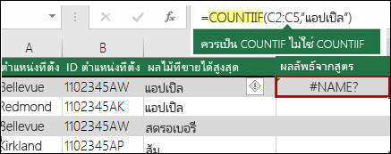 ข้อผิดพลาด #NAME? เกิดจากการพิมพ์ไวยากรณ์ผิด