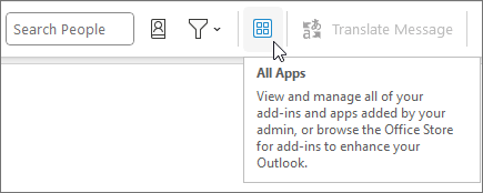 ไอคอน แอปทั้งหมด บนเค้าโครง Ribbon ที่ถูกยุบใน Outlook บน Windows