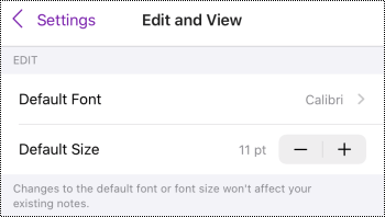 เมนู แก้ไข และ ดู ในการตั้งค่า OneNote for iOS