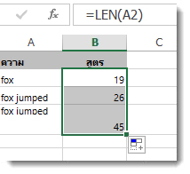 การใส่ฟังก์ชัน LEN หลายฟังก์ชันในเวิร์กชีต