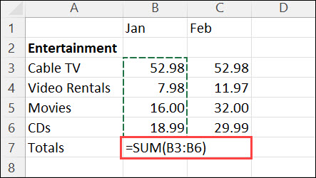 สูตรที่สร้างด้วยการคลิก หน้าแรก > ผลรวมอัตโนมัติ