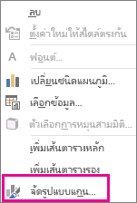 คำสั่ง จัดรูปแบบแกน บนเมนูทางลัด