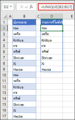 ฟังก์ชัน UNIQUE มีไว้สำหรับเรียงลำดับรายชื่อ