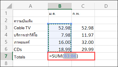 Excel สําหรับเซลล์ผลรวมอัตโนมัติบนเว็บ