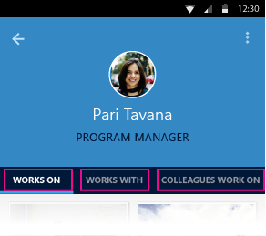 หน้า บุคคล ใน Delve สำหรับ Android