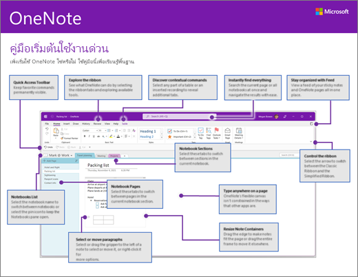 คู่มือเริ่มต้นใช้งานด่วนสำหรับ OneNote 2016 (Windows)