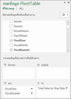 รายการเขตข้อมูล PivotTable