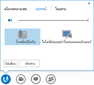 สกรีนช็อตของตัวเลือกเสียง