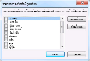 กล่องโต้ตอบ รายการการเข้ารหัสที่ถูกบล็อก