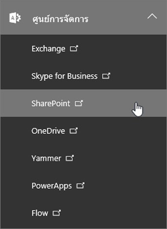 รายการศูนย์การจัดการสำหรับ Office 365 รวมถึง SharePoint