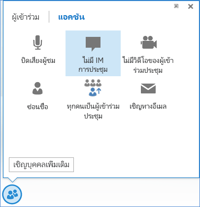 สกรีนช็อตของตัวเลือก ไม่มี IM การประชุม