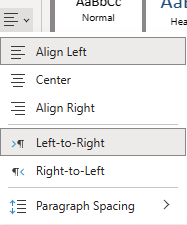 เมนูสําหรับการจัดแนวข้อความใน OneNote สำหรับเว็บ