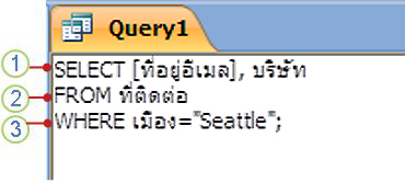 แท็บวัตถุ SQL ที่แสดงคำสั่ง SELECT