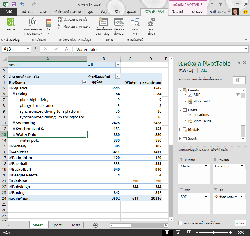 สำรวจลำดับชั้นใน PivotTable