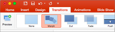 แสดงมอร์ฟในเมนูการเปลี่ยนของ PowerPoint 2016 for Mac
