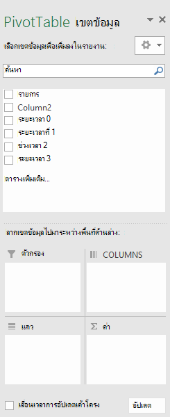 บานหน้าต่างเขตข้อมูล PivotTable