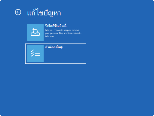 สกรีนช็อตของ Windows RE - แก้ไขปัญหา