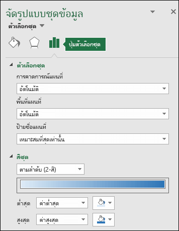 ตัวเลือกชุดบานหน้าต่างงานจัดรูปแบบวัตถุของแผนภูมิแผนที่ใน Excel