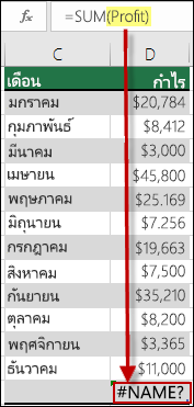 ข้อผิดพลาด #NAME? เกิดจากการอ้างอิงชื่อที่ไม่ถูกต้องในไวยากรณ์